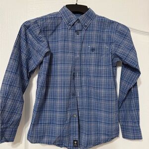 Ariat Pro boys Blue Plaid Button Down show Shirt size 10/12